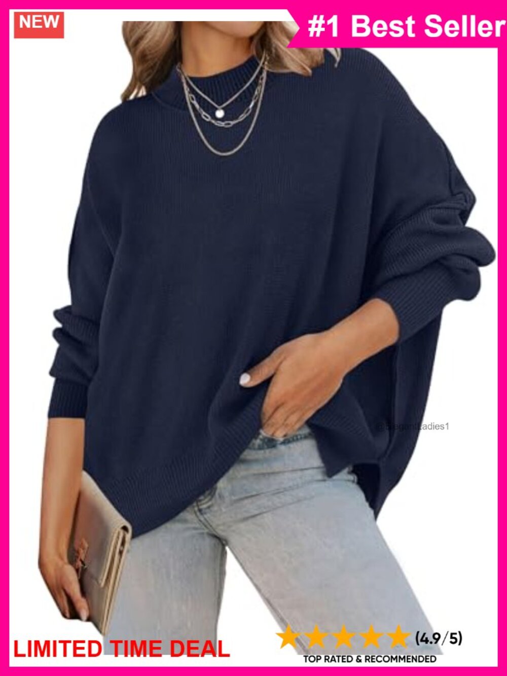 Oversized Striped Ribbed Knit Sweater Batwing Sleeve Tunic Pullover